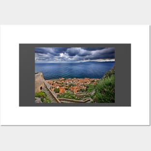 Cloudy sky over Monemvasia Posters and Art